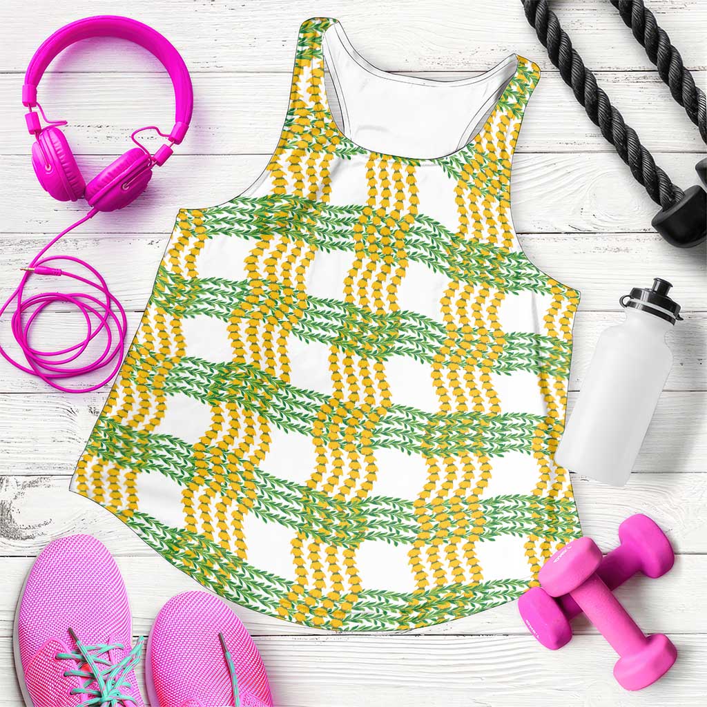 Aloha Hawaii Ilima Maile Lei Women Racerback Tank Palaka Inspired Hawaiian-plaid White LT14 White - Polynesian Pride