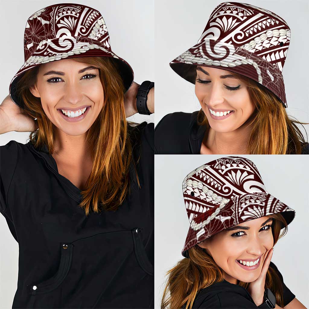 Aloha Hawaii Kalo Pikake Lei Bucket Hat Chest Tattoo Oxblood Hawaiian Pattern