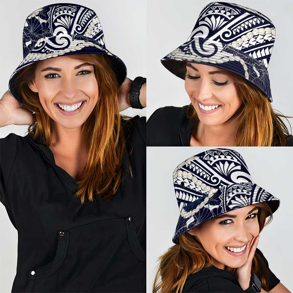Aloha Hawaii Kalo Pikake Lei Bucket Hat Chest Tattoo Oxford Blue Hawaiian Pattern
