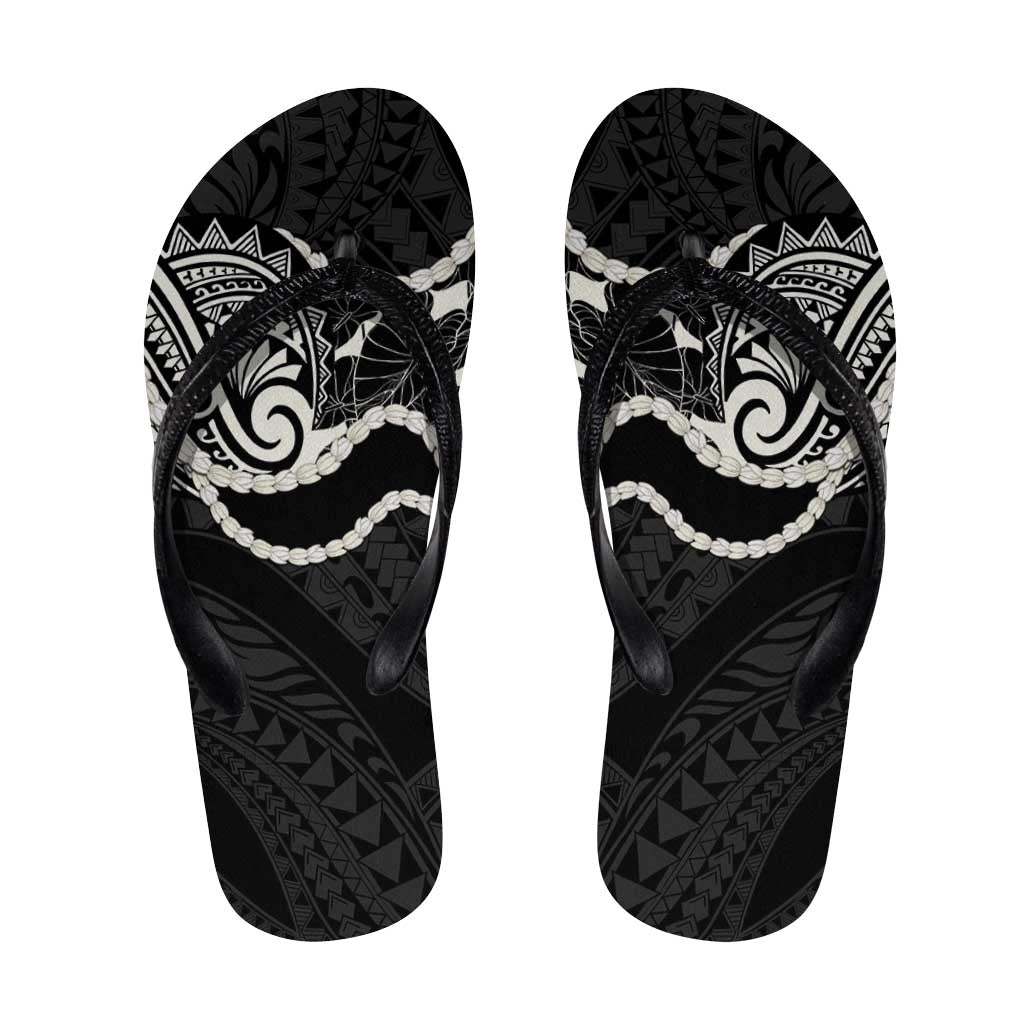 Aloha Hawaii Kalo Pikake Lei Flip Flops Chest Tattoo Black Hawaiian Pattern