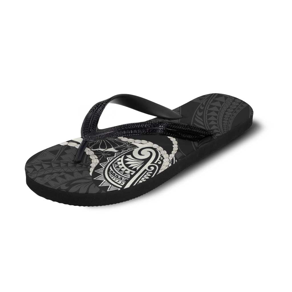 Aloha Hawaii Kalo Pikake Lei Flip Flops Chest Tattoo Black Hawaiian Pattern