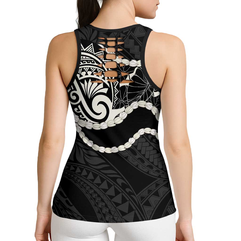 Aloha Hawaii Kalo Pikake Lei Hollow Tank Top Chest Tattoo Black Hawaiian Pattern