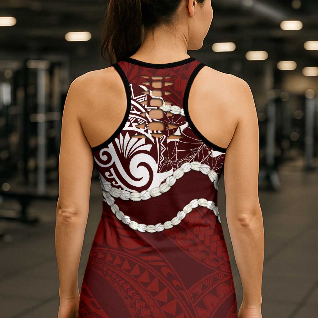 Aloha Hawaii Kalo Pikake Lei Hollow Tank Top Chest Tattoo Oxblood Hawaiian Pattern
