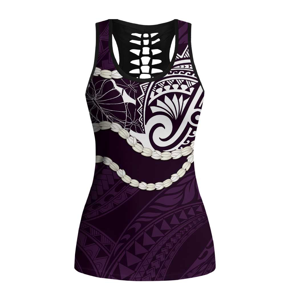 Aloha Hawaii Kalo Pikake Lei Hollow Tank Top Chest Tattoo Purple Hawaiian Pattern