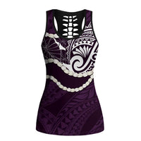 Aloha Hawaii Kalo Pikake Lei Hollow Tank Top Chest Tattoo Purple Hawaiian Pattern