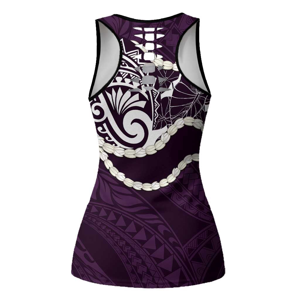 Aloha Hawaii Kalo Pikake Lei Hollow Tank Top Chest Tattoo Purple Hawaiian Pattern