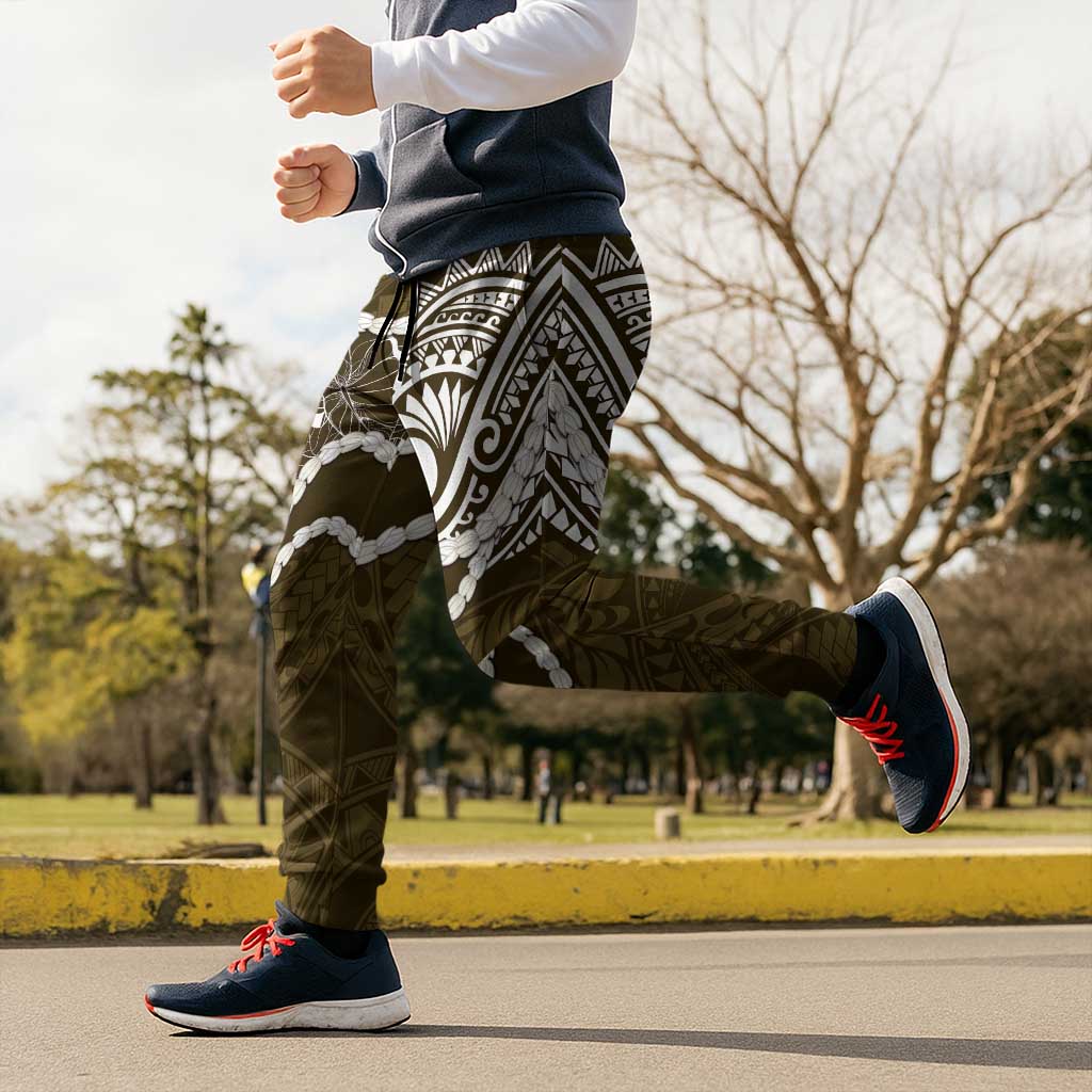 Aloha Hawaii Kalo Pikake Lei Jogger Pants Chest Tattoo Gold Hawaiian Pattern