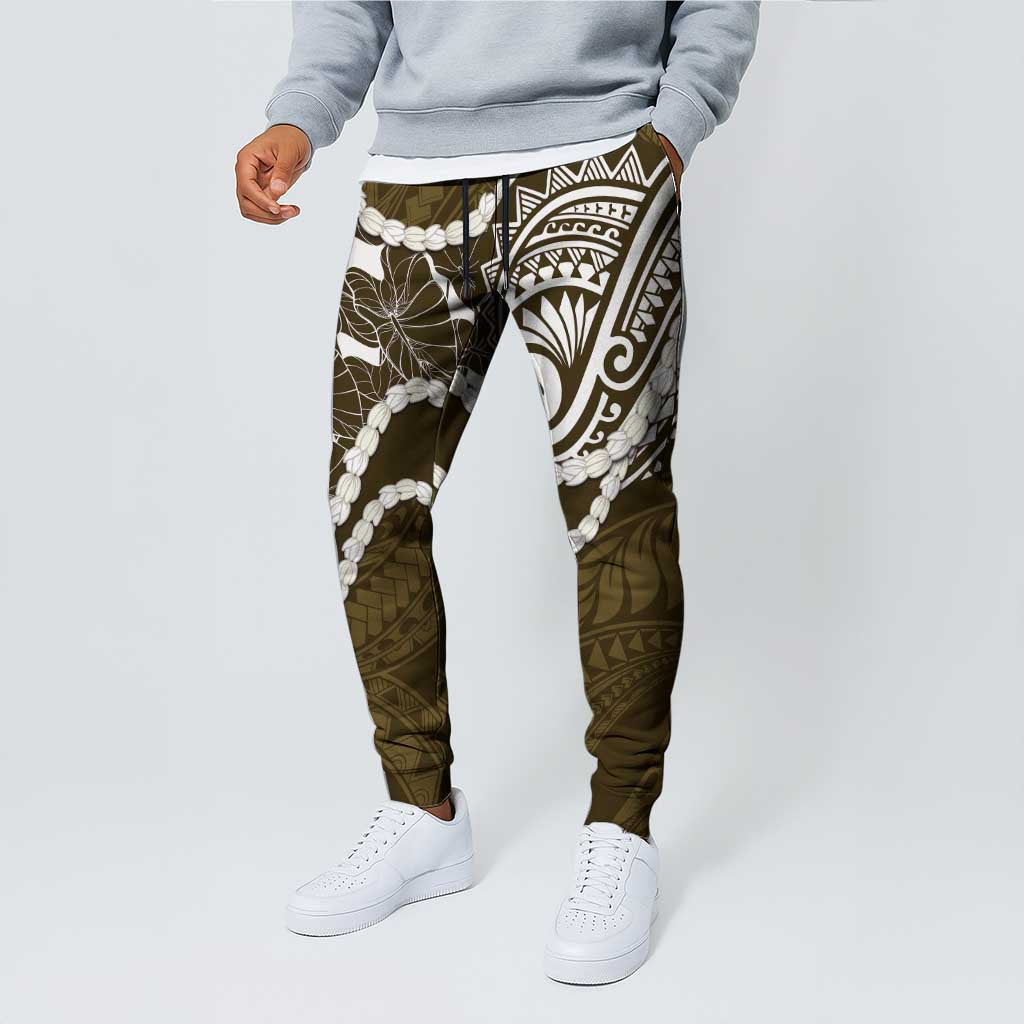 Aloha Hawaii Kalo Pikake Lei Jogger Pants Chest Tattoo Gold Hawaiian Pattern