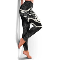 Aloha Hawaii Kalo Pikake Lei Leggings Chest Tattoo Black Hawaiian Pattern