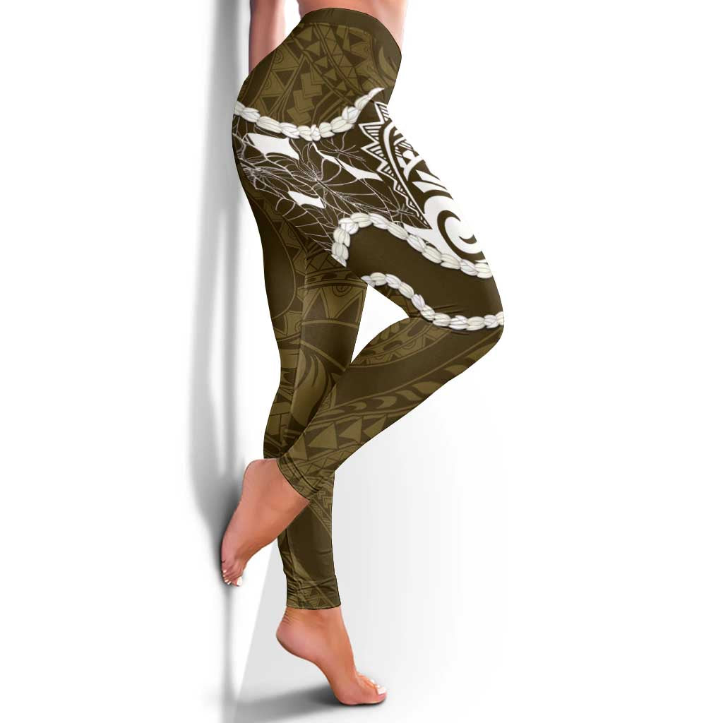 Aloha Hawaii Kalo Pikake Lei Leggings Chest Tattoo Gold Hawaiian Pattern