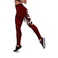 Aloha Hawaii Kalo Pikake Lei Leggings Chest Tattoo Oxblood Hawaiian Pattern