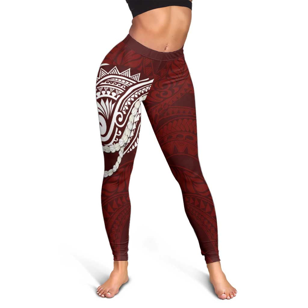 Aloha Hawaii Kalo Pikake Lei Leggings Chest Tattoo Oxblood Hawaiian Pattern