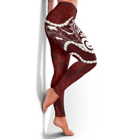 Aloha Hawaii Kalo Pikake Lei Leggings Chest Tattoo Oxblood Hawaiian Pattern