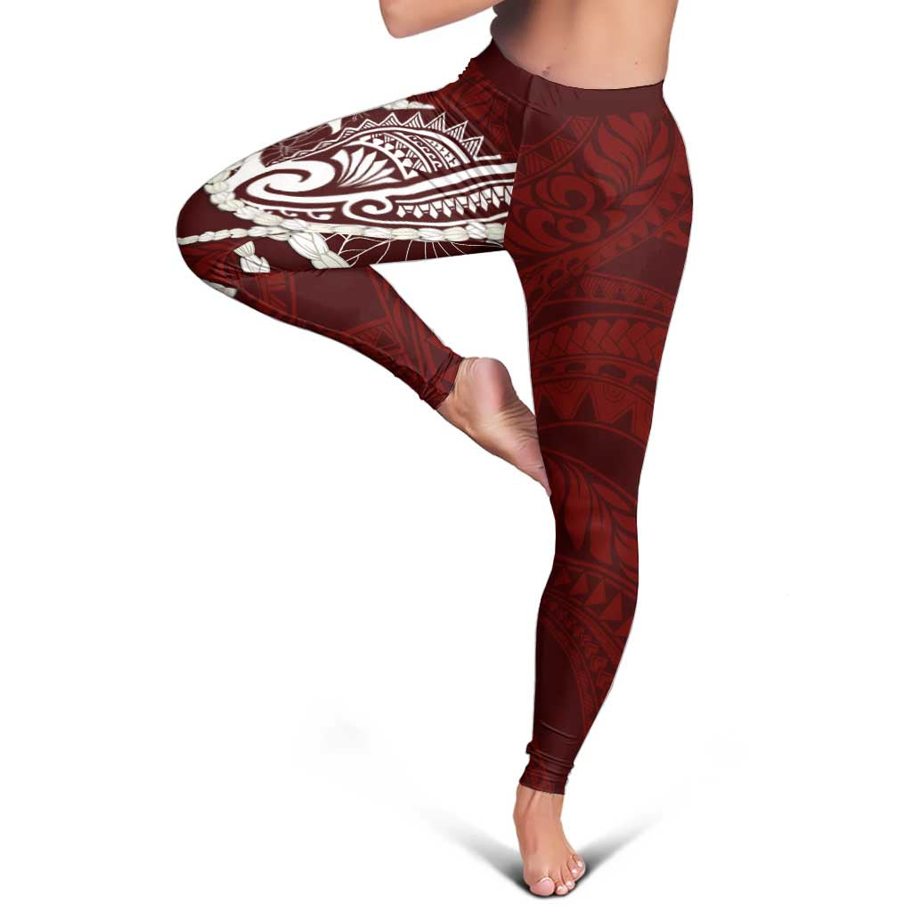 Aloha Hawaii Kalo Pikake Lei Leggings Chest Tattoo Oxblood Hawaiian Pattern