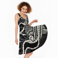 Aloha Hawaii Kalo Pikake Lei Midi Dress Chest Tattoo Black Hawaiian Pattern