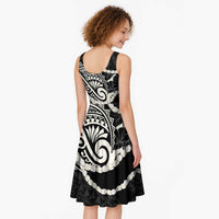 Aloha Hawaii Kalo Pikake Lei Midi Dress Chest Tattoo Black Hawaiian Pattern