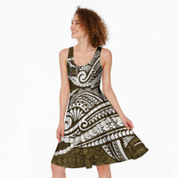 Aloha Hawaii Kalo Pikake Lei Midi Dress Chest Tattoo Gold Hawaiian Pattern
