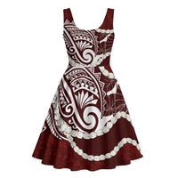Aloha Hawaii Kalo Pikake Lei Midi Dress Chest Tattoo Oxblood Hawaiian Pattern