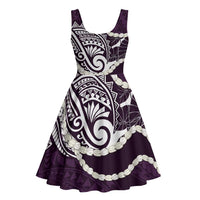 Aloha Hawaii Kalo Pikake Lei Midi Dress Chest Tattoo Purple Hawaiian Pattern