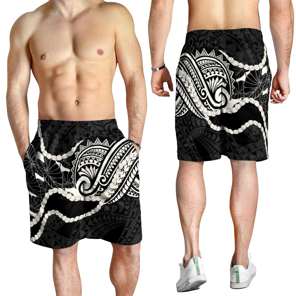 Aloha Hawaii Kalo Pikake Lei Shorts for Men Chest Tattoo Black Hawaiian Pattern