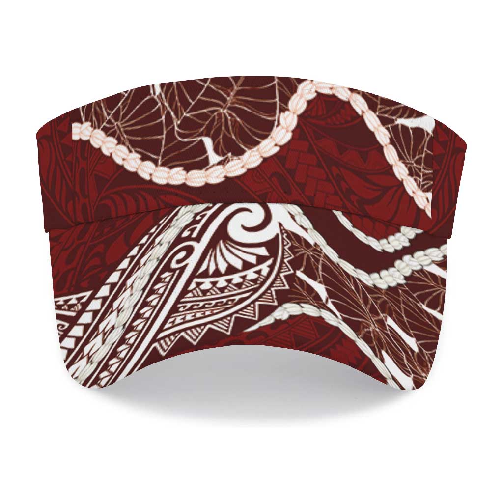 Aloha Hawaii Kalo Pikake Lei Sun Visor Cap Chest Tattoo Oxblood Hawaiian Pattern