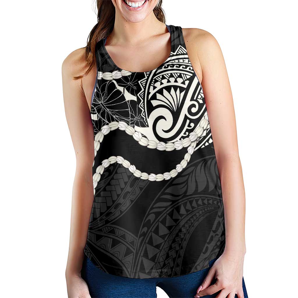 Aloha Hawaii Kalo Pikake Lei Women Racerback Tank Chest Tattoo Black Hawaiian Pattern
