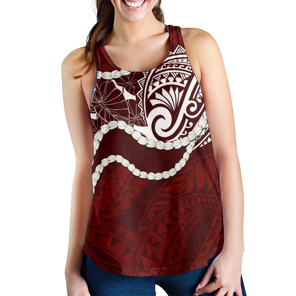 Aloha Hawaii Kalo Pikake Lei Women Racerback Tank Chest Tattoo Oxblood Hawaiian Pattern