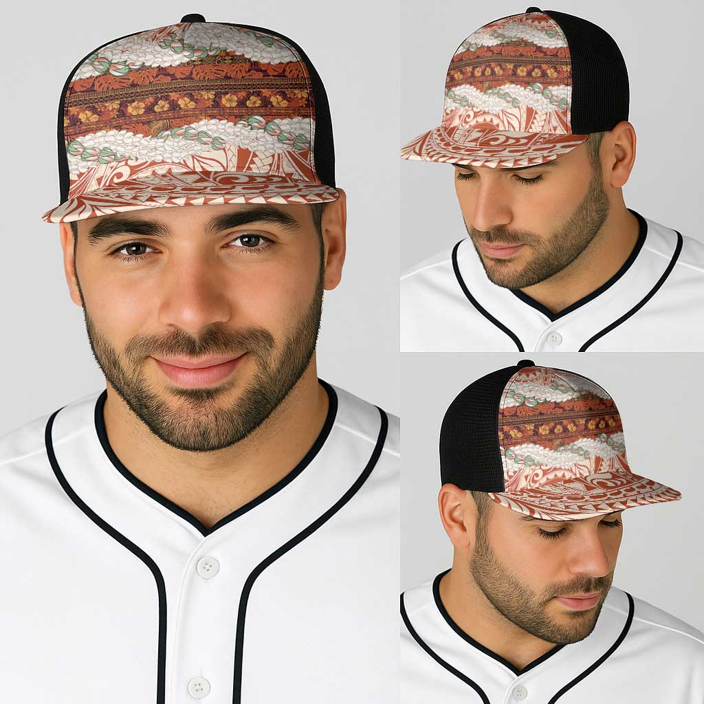 Aloha Hawaii Mikioi Lei Baseball Net Cap Cattail Red Tropical Flower Pattern - Polynesian Pride