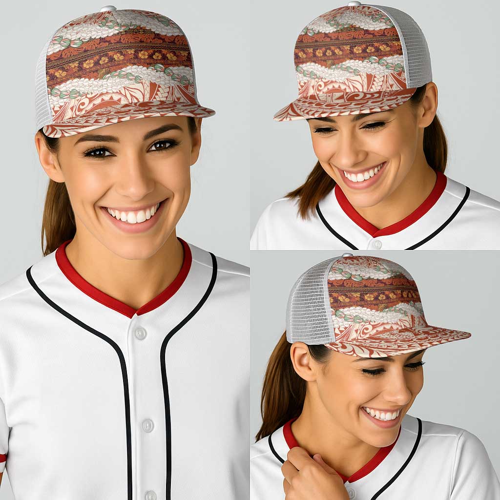 Aloha Hawaii Mikioi Lei Baseball Net Cap Cattail Red Tropical Flower Pattern - Polynesian Pride