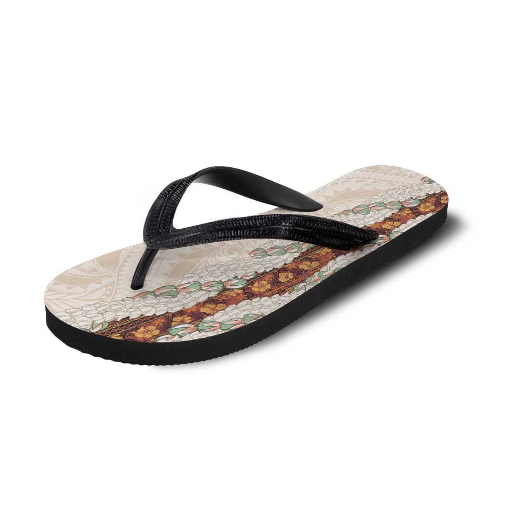 Aloha Hawaii Mikioi Lei Flip Flops Beige Tropical Flower Pattern - Polynesian Pride