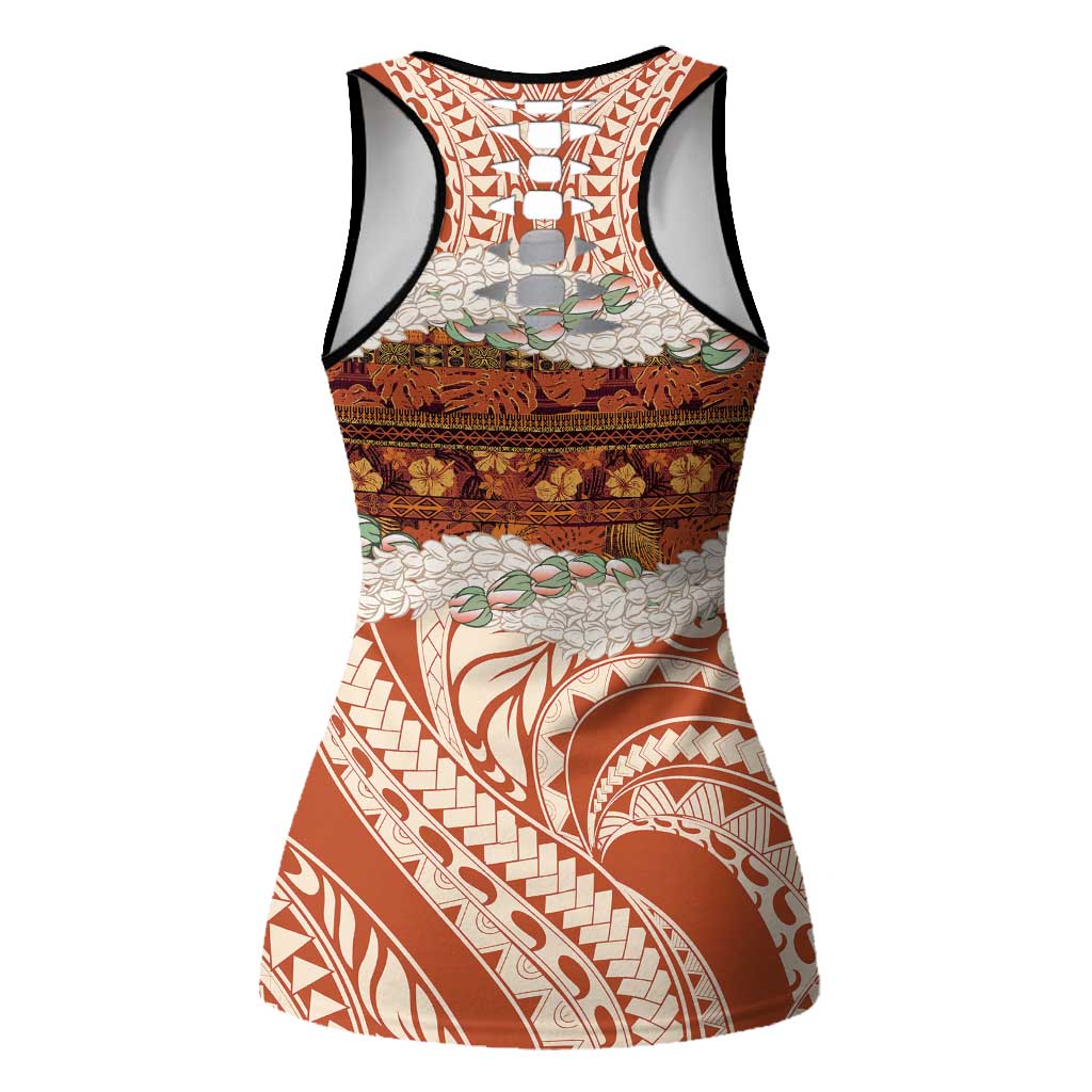 Aloha Hawaii Mikioi Lei Hollow Tank Top Cattail Red Tropical Flower Pattern - Polynesian Pride