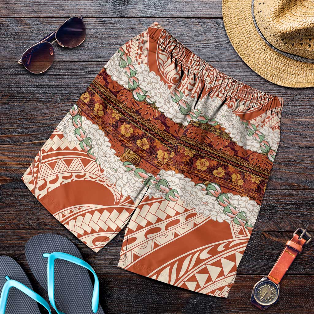 Aloha Hawaii Mikioi Lei Shorts for Men Cattail Red Tropical Flower Pattern - Polynesian Pride