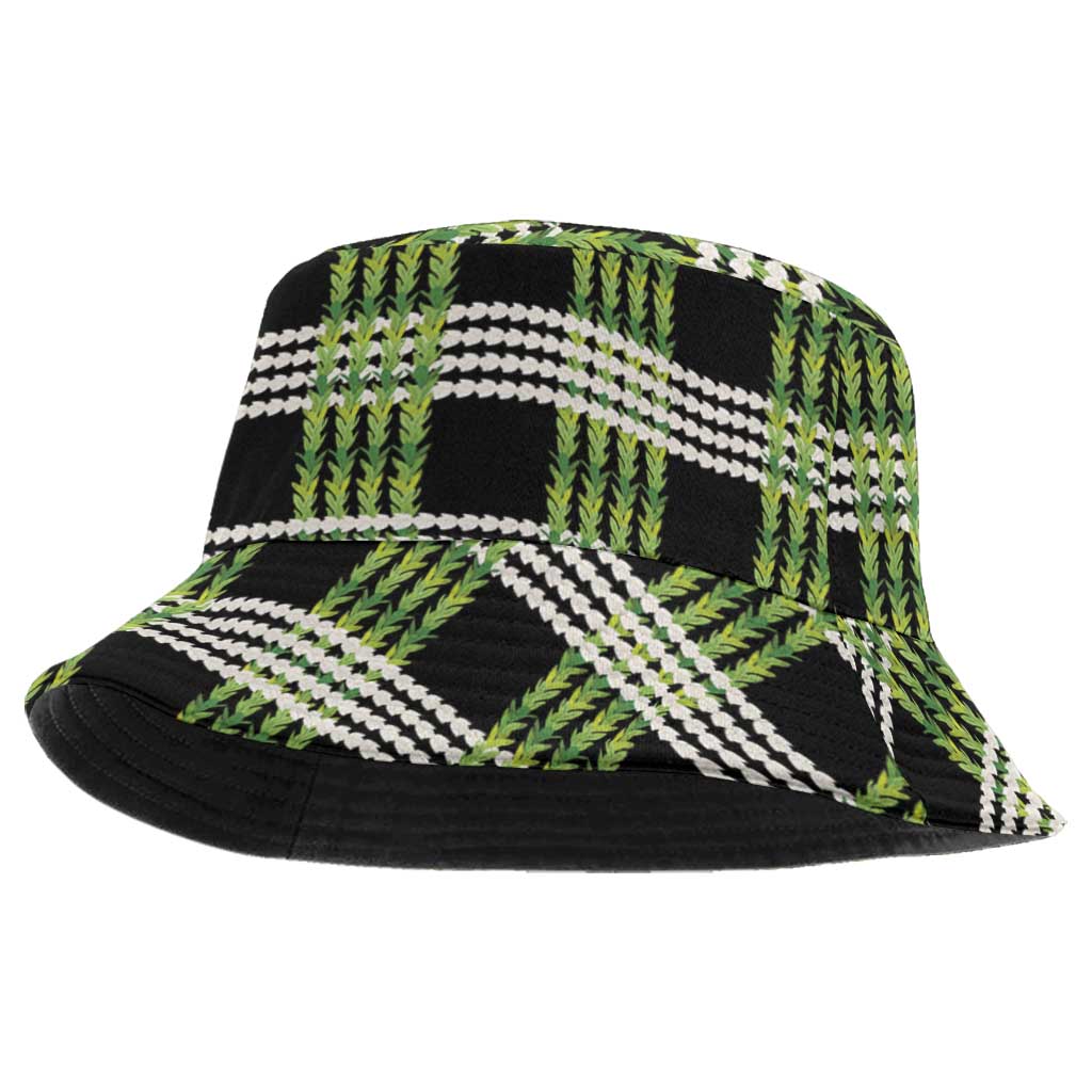 Aloha Hawaii Pakalana Pikake Lei Bucket Hat Palaka Inspired Hawaiian-plaid Black