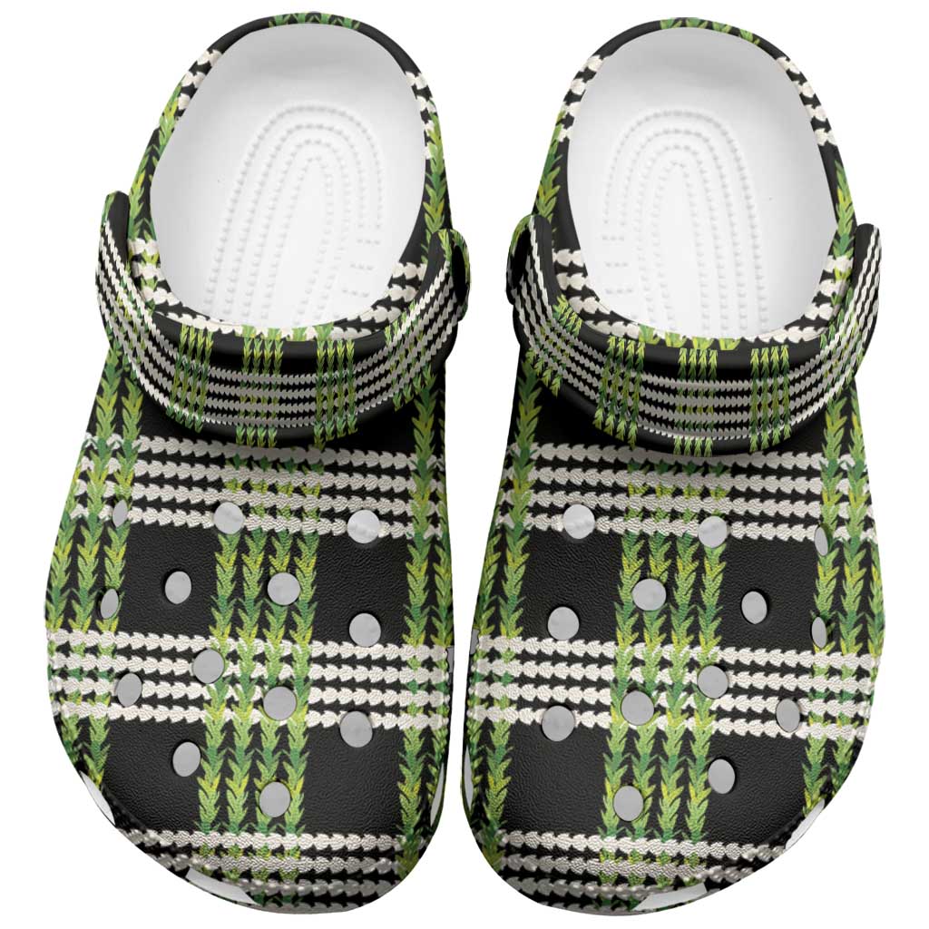 Aloha Hawaii Pakalana Pikake Lei Clogs Shoes Palaka Inspired Hawaiian-plaid Black LT14 Black - Polynesian Pride
