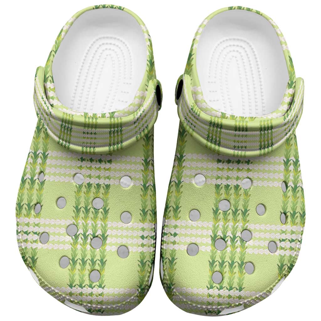 Aloha Hawaii Pakalana Pikake Lei Clogs Shoes Palaka Inspired Hawaiian-plaid Pastel Green LT14 Green - Polynesian Pride