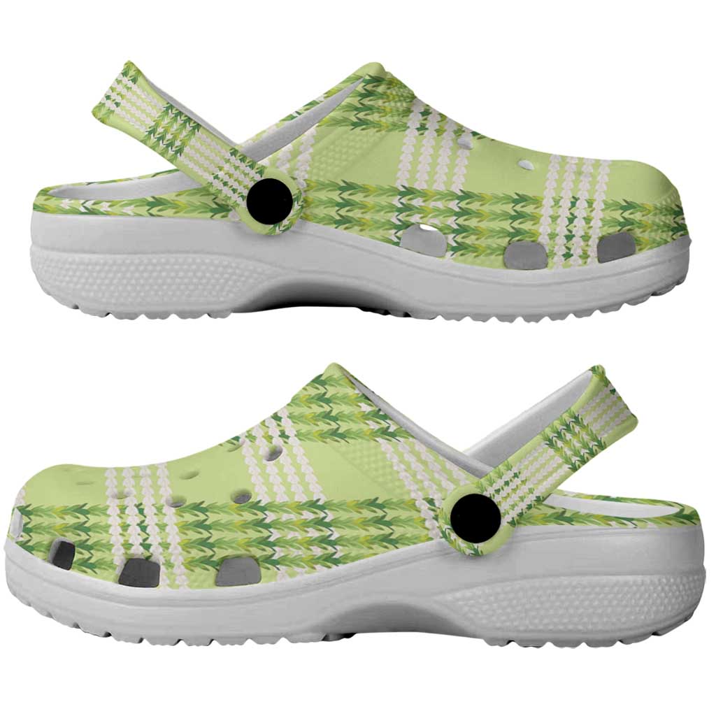 Aloha Hawaii Pakalana Pikake Lei Clogs Shoes Palaka Inspired Hawaiian-plaid Pastel Green