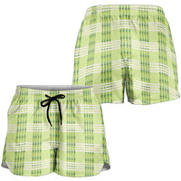 Aloha Hawaii Pakalana Pikake Lei Shorts for Women Palaka Inspired Hawaiian-plaid Pastel Green