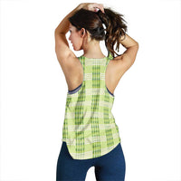 Aloha Hawaii Pakalana Pikake Lei Women Racerback Tank Palaka Inspired Hawaiian-plaid Pastel Green