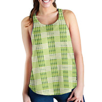 Aloha Hawaii Pakalana Pikake Lei Women Racerback Tank Palaka Inspired Hawaiian-plaid Pastel Green