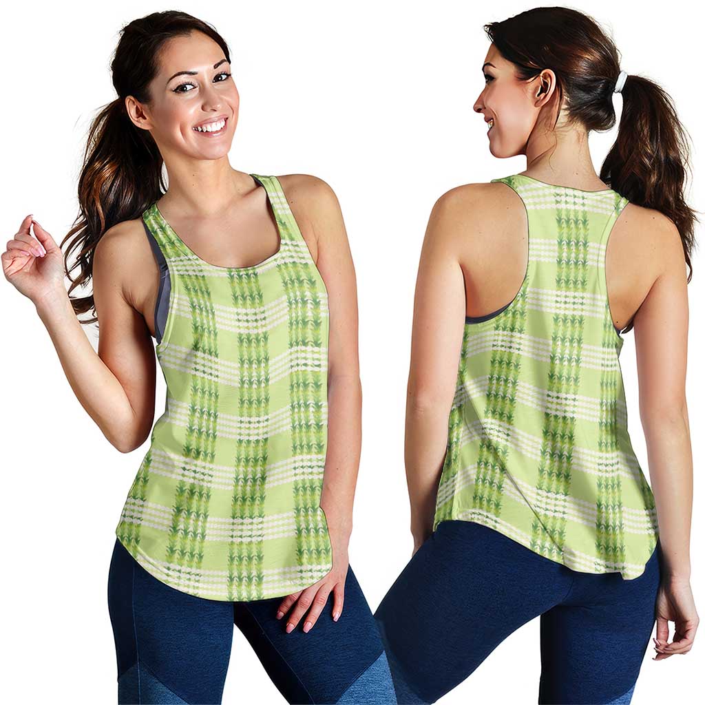 Aloha Hawaii Pakalana Pikake Lei Women Racerback Tank Palaka Inspired Hawaiian-plaid Pastel Green