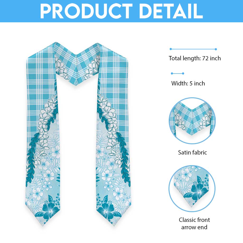 Aloha Hawaii Palaka Graduation Stole Blue Plumeria Lei