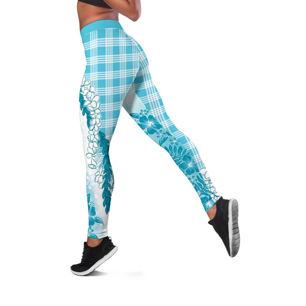 Aloha Hawaii Palaka Leggings Blue Plumeria Lei