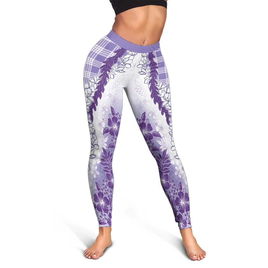 Aloha Hawaii Palaka Leggings Purple Plumeria Lei