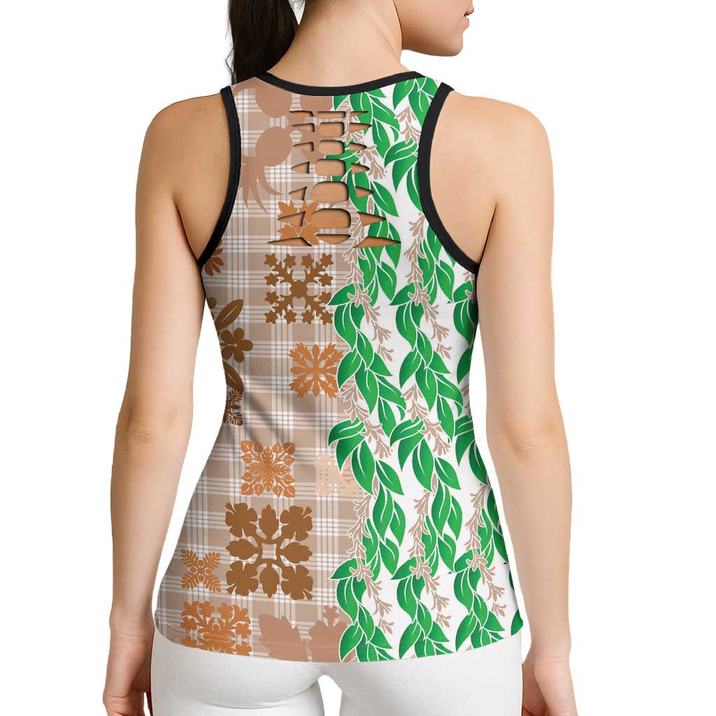 Aloha Hawaii Palaka Tuberose Lei Hollow Tank Top Hawaiian Quilt Seamless Style - Polynesian Pride