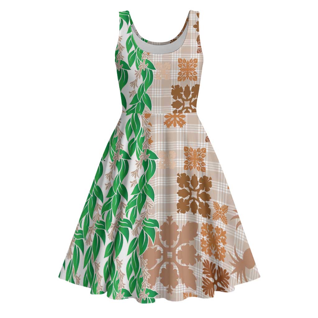 Aloha Hawaii Palaka Tuberose Lei Midi Dress Hawaiian Quilt Seamless Style - Polynesian Pride