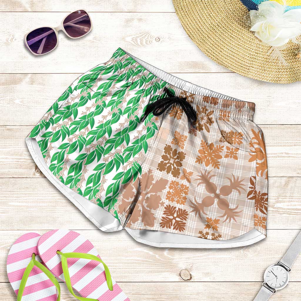 Aloha Hawaii Palaka Tuberose Lei Shorts for Women Hawaiian Quilt Seamless Style - Polynesian Pride