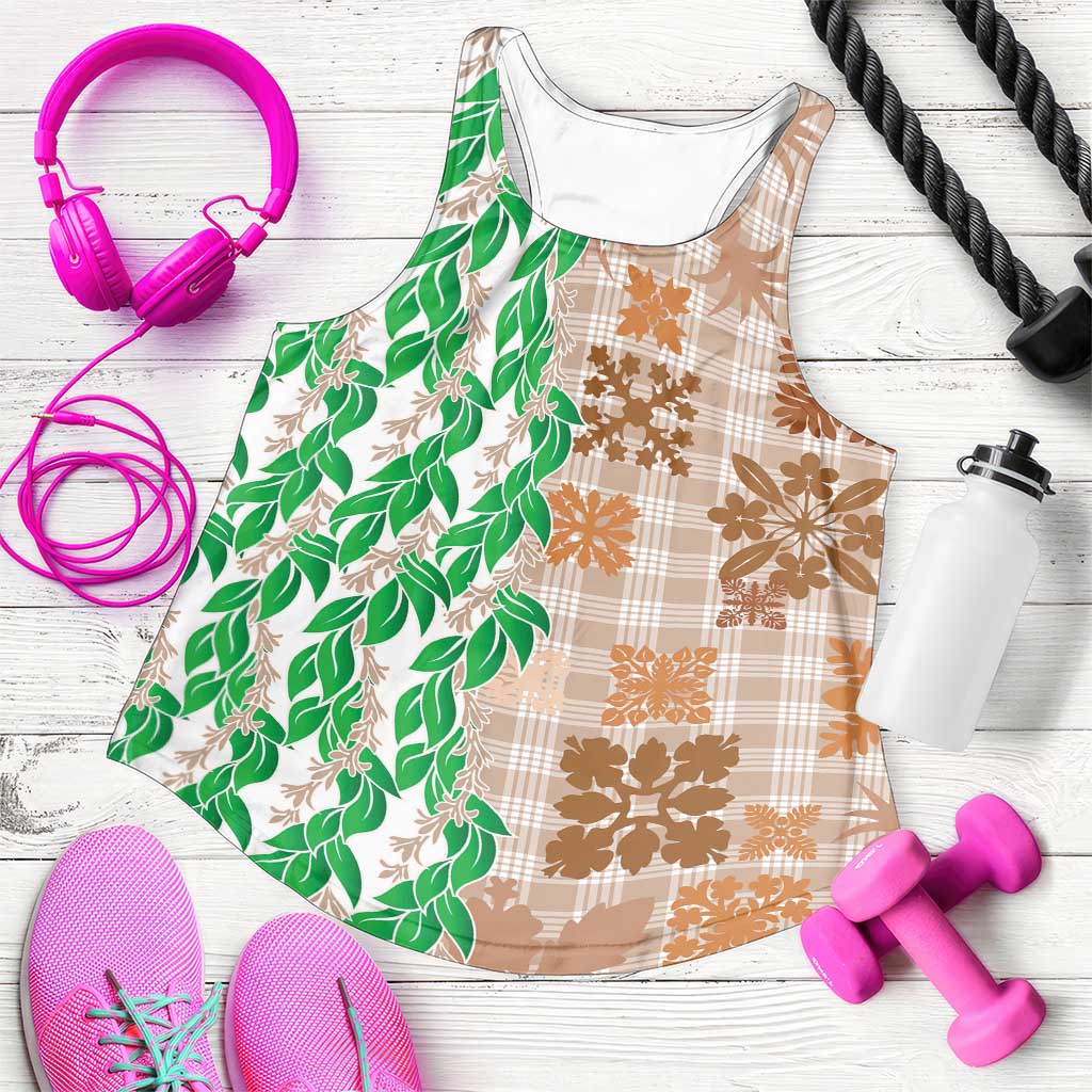 Aloha Hawaii Palaka Tuberose Lei Women Racerback Tank Hawaiian Quilt Seamless Style - Polynesian Pride