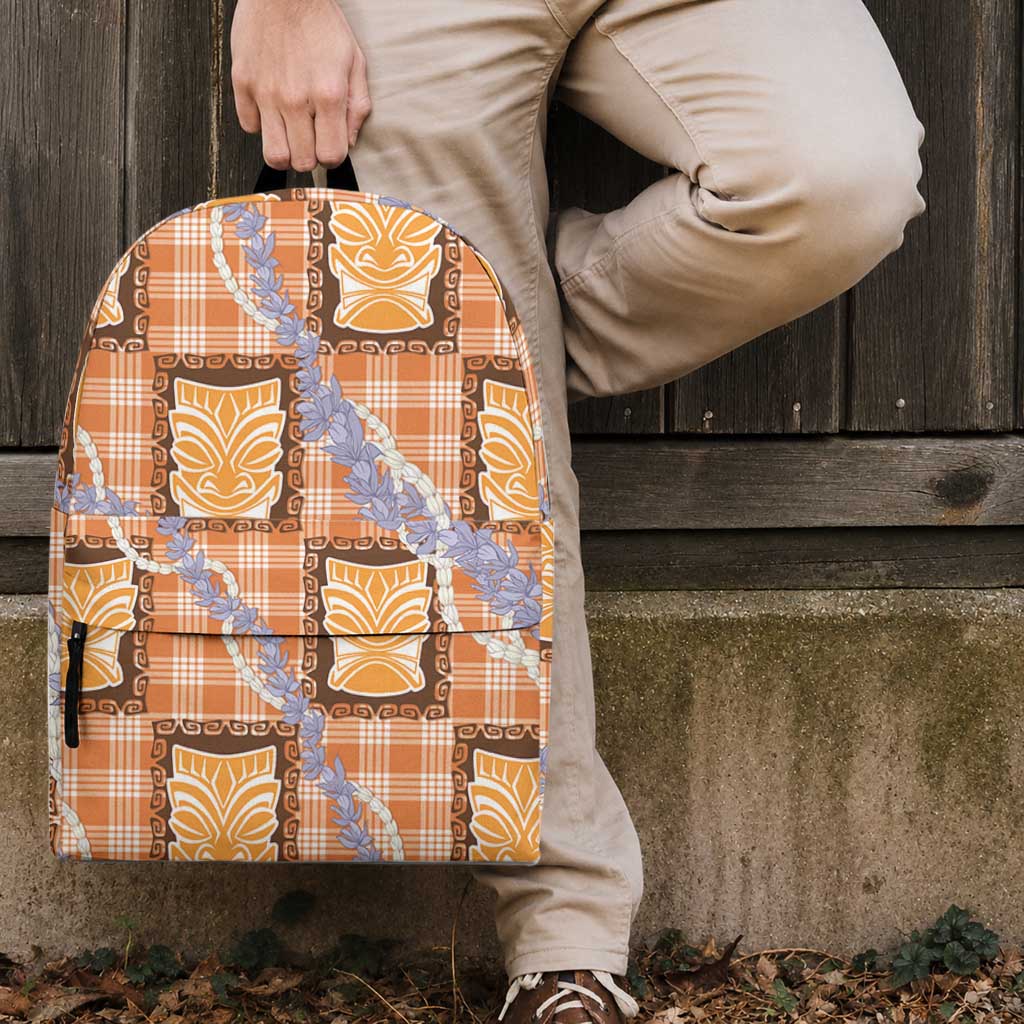 Aloha Hawaii Tiki Palaka Motifs Backpack Honohono Lei Orange Elegant Vibes LT14 - Polynesian Pride