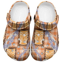Aloha Hawaii Tiki Palaka Motifs Clogs Shoes Honohono Lei Orange Elegant Vibes LT14 Orange - Polynesian Pride