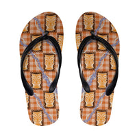 Aloha Hawaii Tiki Palaka Motifs Flip Flops Honohono Lei Orange Elegant Vibes LT14 Orange - Polynesian Pride